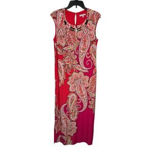 Sandra Darren Womens Dress Bodycon Gold Neck‎ Plate Cap Sleeve Paisley Orange 14